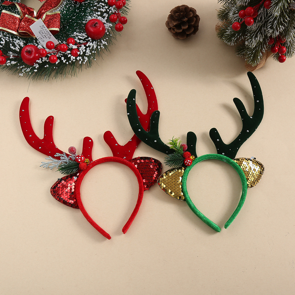 Reindeer Antlers Headband - 1pc Kids Christmas Sequin Reindeer Antler
